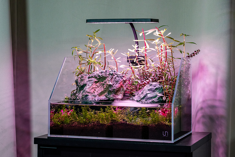 Aquaworx EOS LED RGB aquarium light showing vibrant multicolor LED illumination for freshwater or saltwater tanks.