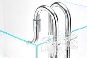 Stainless steel Lily Pipes filter for aquariums, Aqua Worx Flux brand, with sleek design for efficient water flow and filtration.