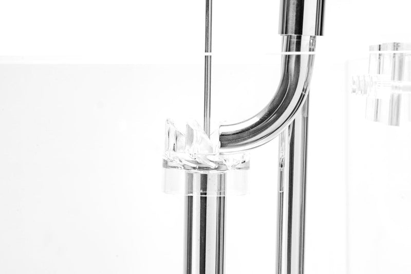 Aqua Worx Flux stainless steel lily pipes with skimmer for aquarium filtration, featuring sleek design and durable construction.