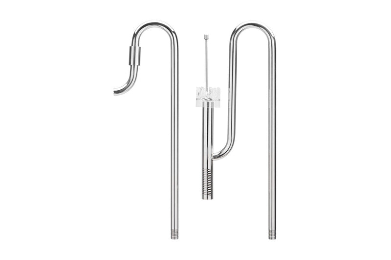 Aqua Worx Flux stainless steel lily pipes with skimmer for aquarium filtration, showcasing sleek design and stainless steel finish.