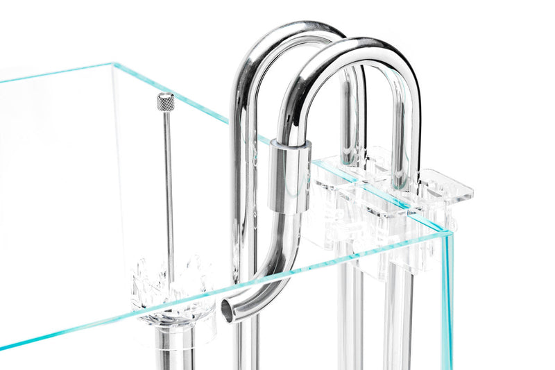 Aqua Worx Flux stainless steel lily pipes with skimmer for aquarium filtration, featuring sleek design and durable construction.