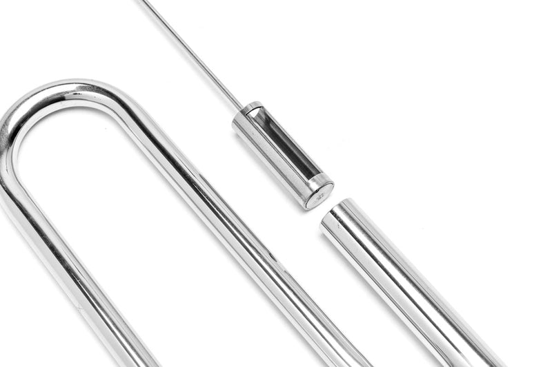 Aqua Worx Flux stainless steel lily pipes with skimmer, aquarium filter components with sleek metal finish and integrated skimmer.