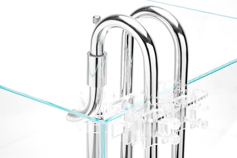 Aqua Worx Flux stainless steel lily pipes with skimmer for aquarium filtration, featuring sleek design and high-quality construction.