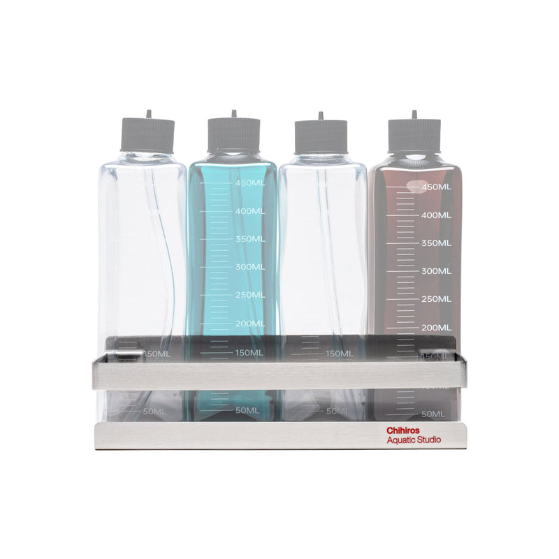 Chihiros dosing container kit with clear plastic bottles and measurement labels, designed for precise aquarium liquid dosing.