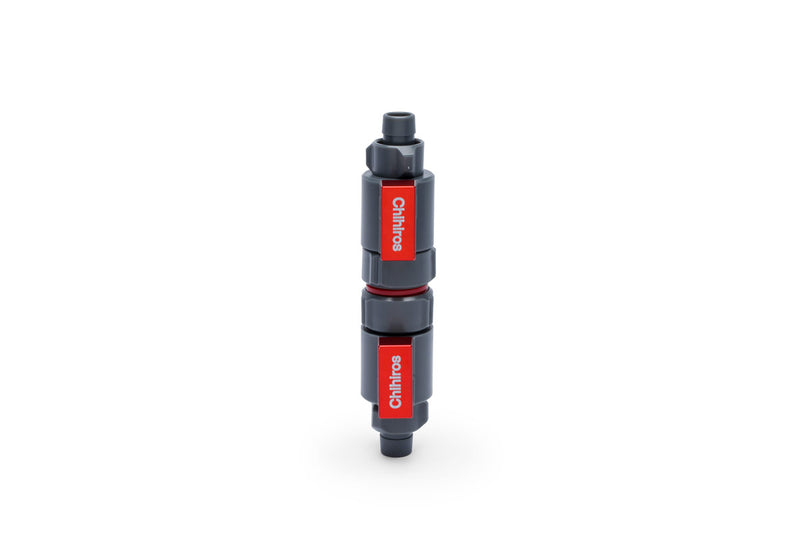 Chihiros Double Tap Quick Connector for aquarium filters, showing the plastic fitting with two tap connections for easy water flow control.