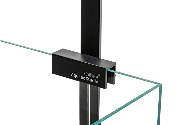 Small Chihiros RGB Vivid & WRGB light stand for aquarium lighting, featuring adjustable LED panels and a sleek black design.