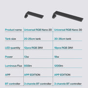 Chihiros Universal RGB Nano LED Light for aquarium, compact lighting with colorful RGB options, designed for versatile underwater illumination.