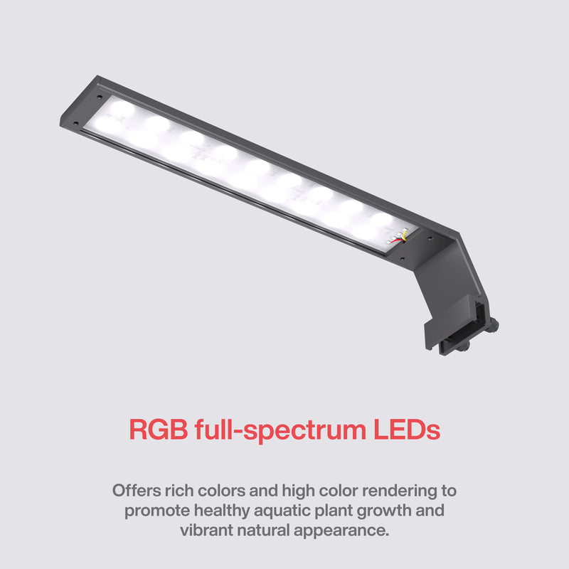 Chihiros Universal RGB Nano LED Light for aquarium lighting, showcasing compact design with colorful RGB illumination.