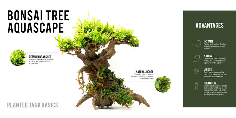 Crescent-shaped bonsai tree aquarium driftwood by UNSBONSAI, natural wood piece ideal for aquatic and terrarium decoration.