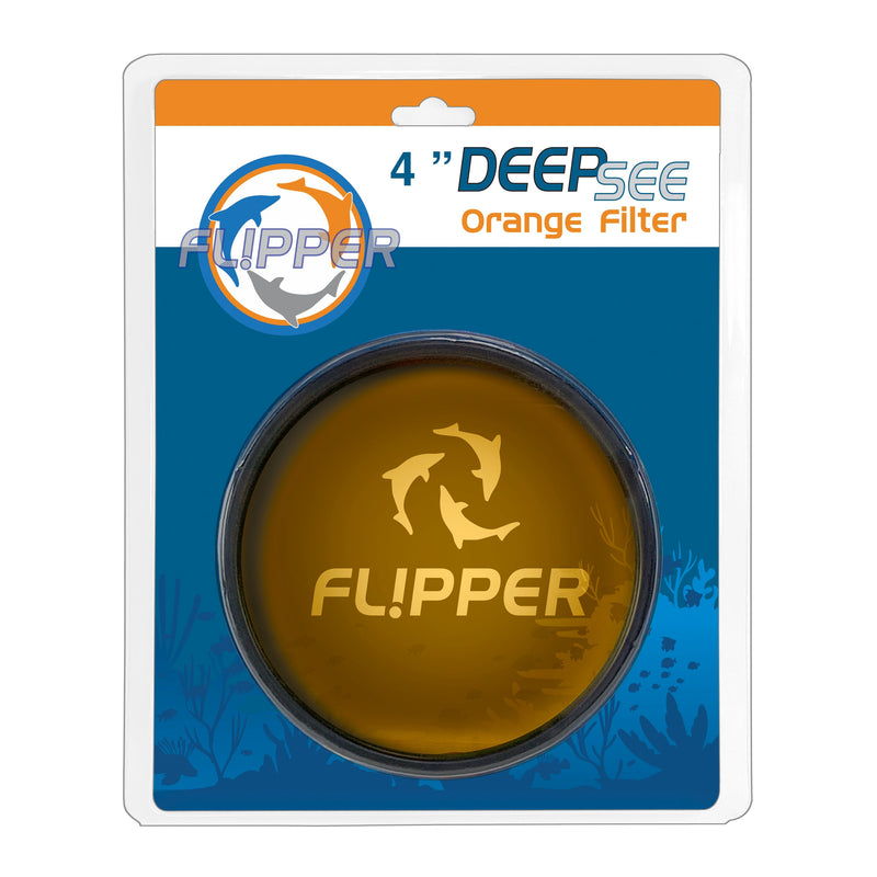 Flipper DeepSee orange lens filter for 4-inch accessories, designed to enhance underwater visibility and color contrast.