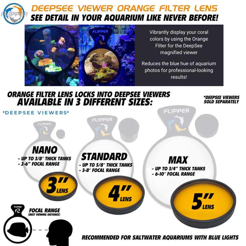 Flipper DeepSee orange lens filter for standard 4-inch accessories, designed to enhance visibility and contrast.