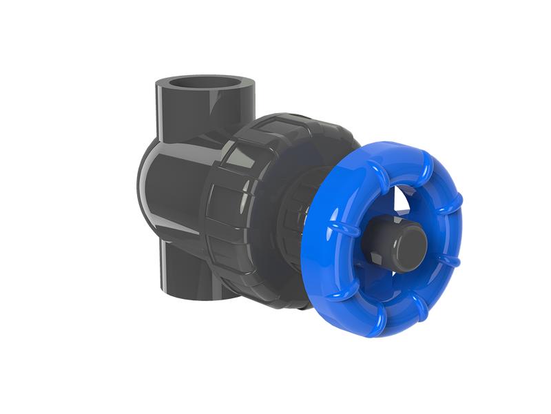 Flowcolour UPVC gate valve, a durable plumbing accessory with a handle for controlling flow in piping systems.