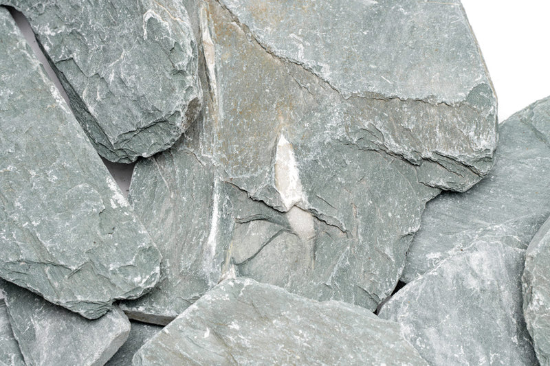 Grey River Slate hardscape stone by UNSHARDSCAPE, showcasing smooth, natural grey slate surface for outdoor landscaping.