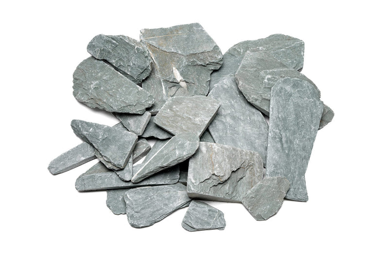 Grey River Slate hardscape by UNSHARDSCAPE, showing textured grey slate stone surface suitable for outdoor landscaping.