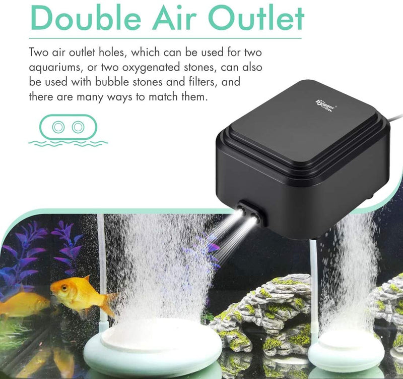 Hygger adjustable eco air pump 10W, a compact accessory with control dial for aquarium aeration and air circulation.