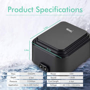 Hygger adjustable eco air pump 10W, a compact accessory with a black and silver design for aquarium or hydroponic use.