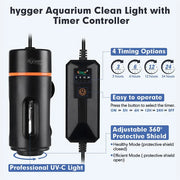 Hygger Aquarium UV Sterilizer accessory, cylindrical device with control panel, used for sterilizing water in fish tanks.