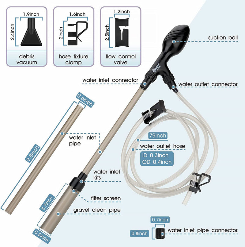 Hygger Aquarium Water Changer accessory showing a flexible hose and flow control valve for easy water changes in aquariums.