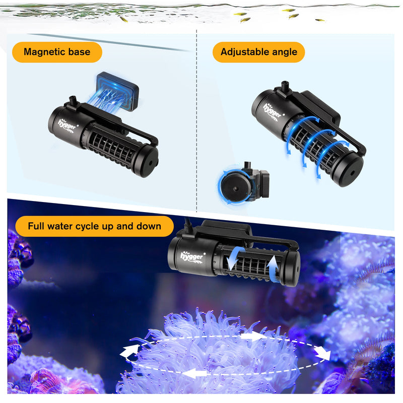 Hygger Cross Flow Wave Pump, aquarium accessory with cylindrical design and inlet/outlet ports for water circulation.