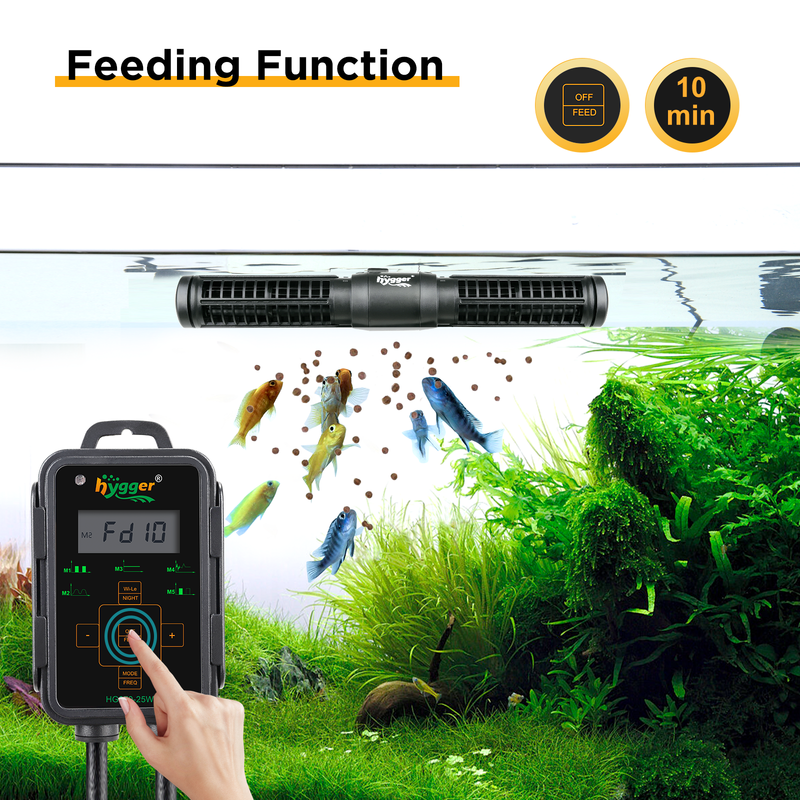Hygger Cross Flow Wave Pump accessory with cylindrical body and inlet/outlet ports for aquarium water circulation.