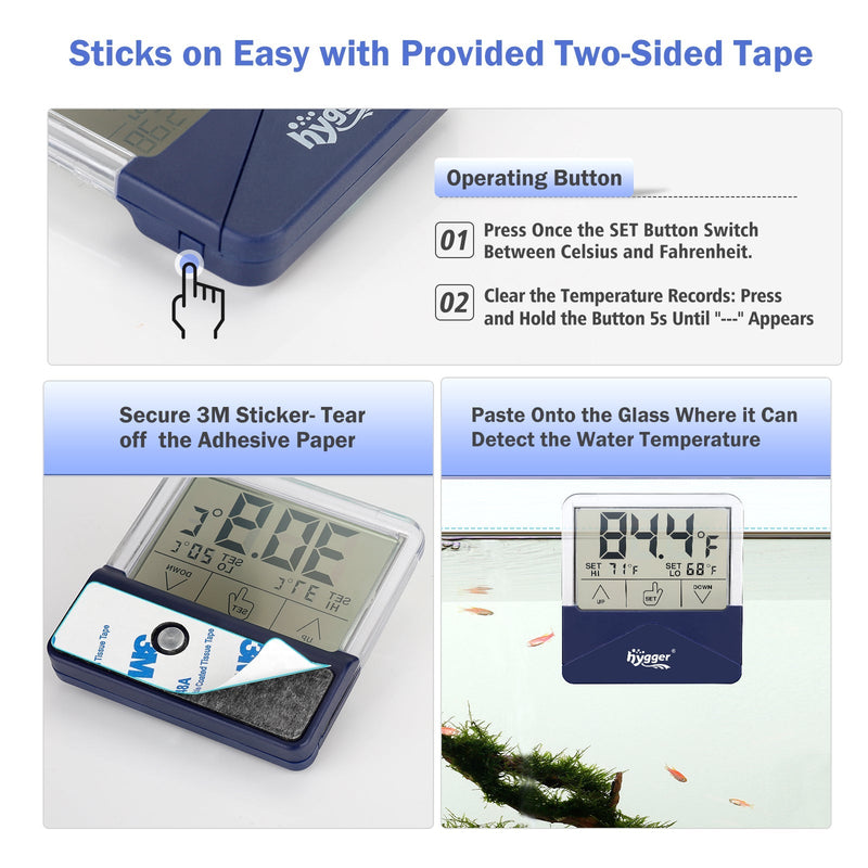 Hygger digital thermometer accessory with a clear display screen and sleek design, used for accurate temperature measurement.