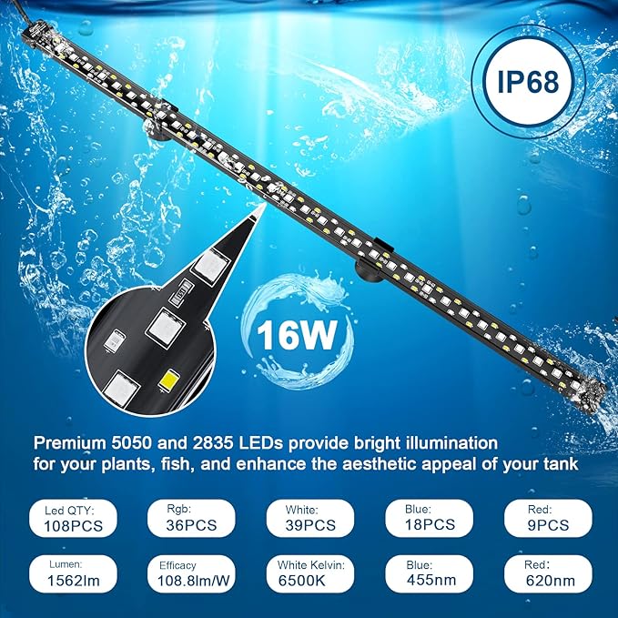 Hygger Dunker submersible aquarium light illuminating an underwater tank with vibrant, adjustable LED lighting for aquatic environments.