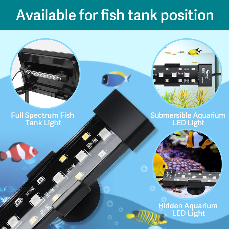 Hygger Dunker submersible aquarium light illuminating a freshwater fish tank with vibrant, colorful lighting.