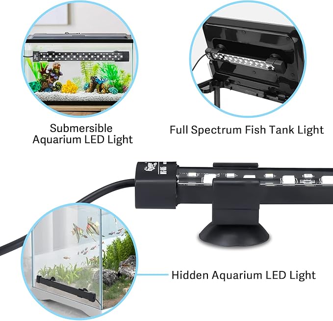 Hygger Dunker submersible aquarium light illuminating a fish tank with bright, adjustable LED lighting for underwater aquatic environments.