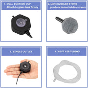 Hygger hexagon air pump with accessories, compact device for aeration and air delivery, shown with attached fittings and tubing.