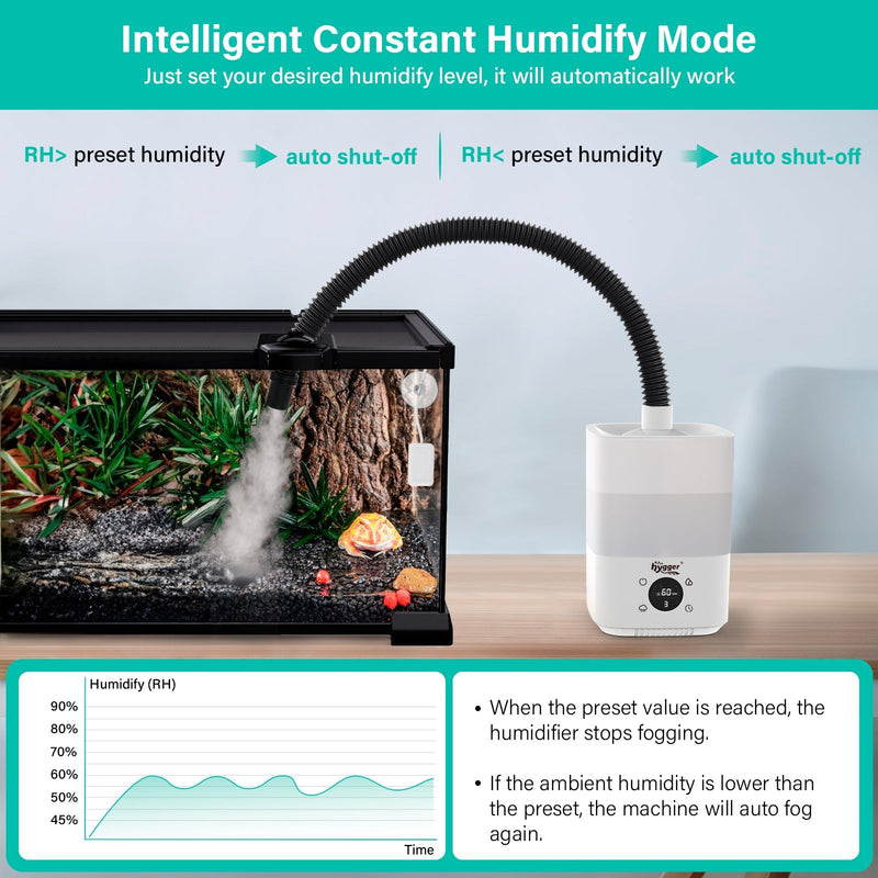 Hygger humidifier with built-in hygrometer and thermometer, compact accessories for maintaining optimal humidity and temperature.