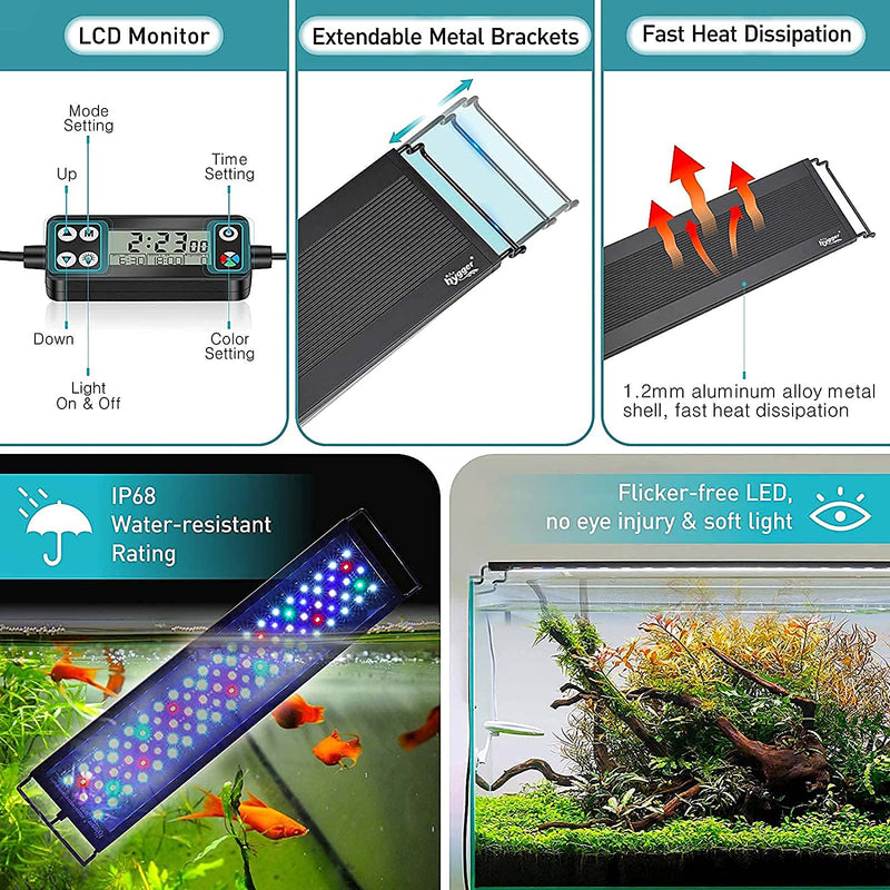 Hygger LED light in 24/7 mode, energy-efficient lighting fixture with adjustable brightness for indoor use.