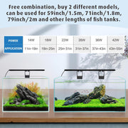 Hygger full spectrum LED light for indoor plants, showing a sleek black fixture with adjustable settings and bright LED panels.