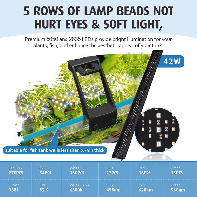Hygger full spectrum LED light for aquatic plants and reef tanks, showcasing the sleek lighting fixture with adjustable brightness.