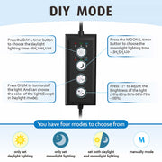 Hygger full spectrum LED light for indoor plants, showcasing the sleek black fixture with adjustable arms and bright illumination.