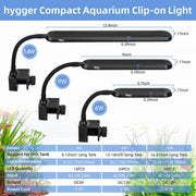 Hygger LED Light Nano Clip-On, compact lighting with adjustable clip for aquarium or desk use, in a sleek design.