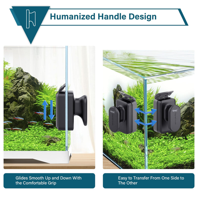 Hygger magnetic glass cleaner accessory with dual cleaning pads and magnetic handle for easy window and glass surface cleaning.