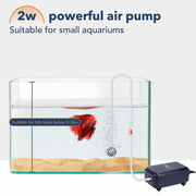 Hygger Mini Air Pump 2W accessory with compact design, black plastic body, and air outlet for aquarium or small pond aeration.