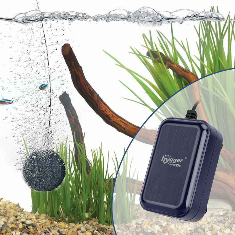 Hygger Mini Air Pump 2W, compact accessories device with a black power switch and air outlet for aquariums or small inflatables.