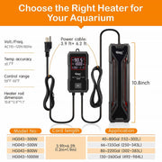 Hygger quartz aquarium heater with digital LED controller, showing the heater and control panel for maintaining water temperature.