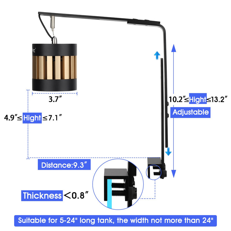 Hygger Reef ONE Light HG107 LED aquarium lighting fixture with adjustable arms and sleek black design.