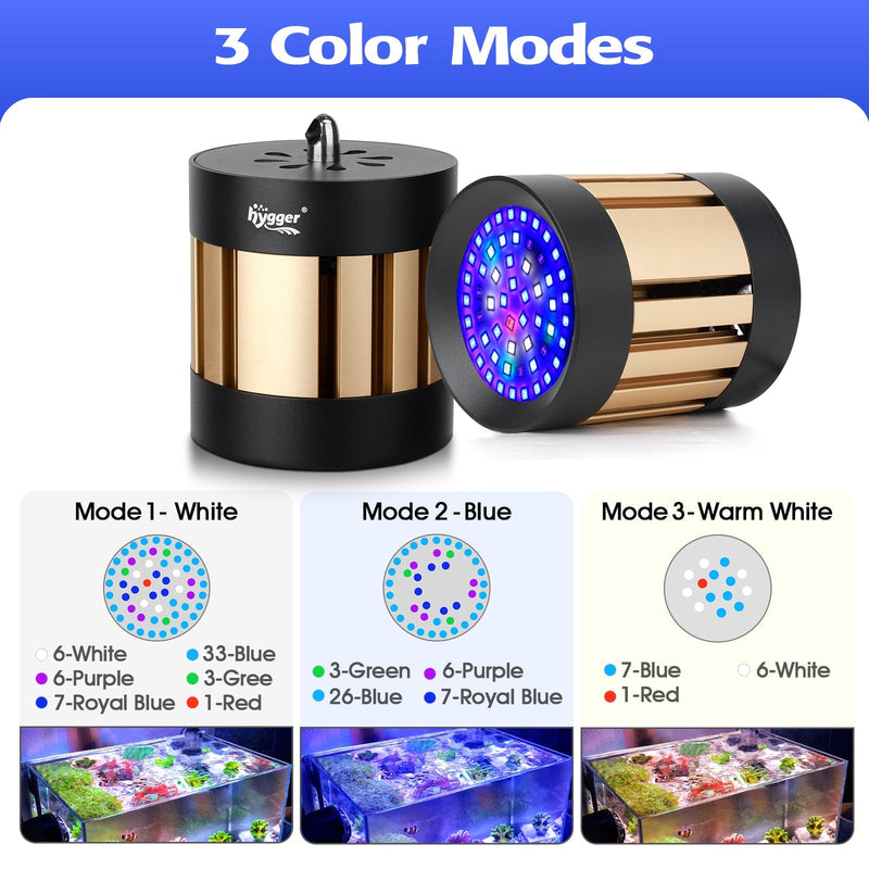Hygger Reef ONE Light HG107 aquarium LED lighting fixture with adjustable arms and sleek black design for coral reef tanks