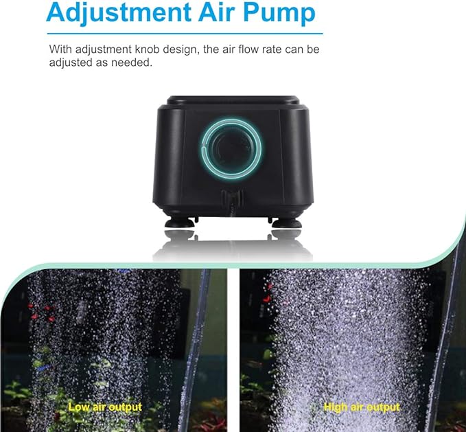 Hygger silent air pump 5W, compact accessories device with a black and silver design for aquarium or aeration use