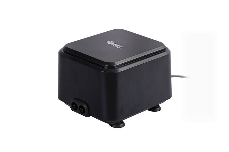 Hygger silent air pump 5W, compact accessories for aquarium or pond aeration, with a sleek black design and control knob.