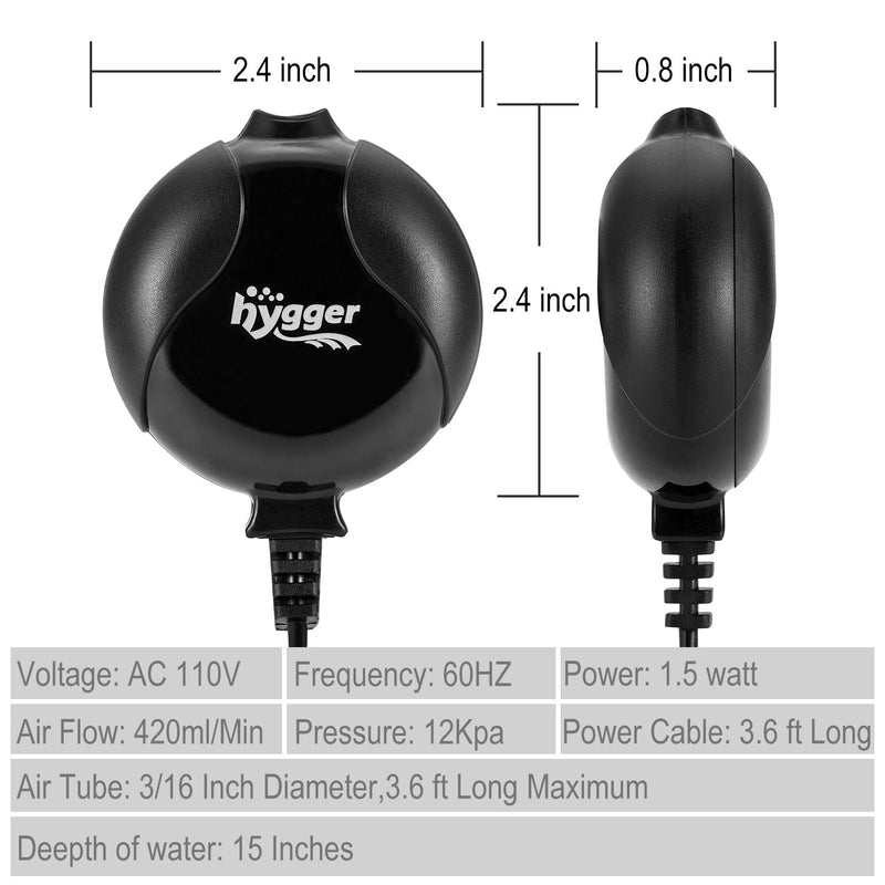 Hygger silent mini air pump, compact accessories device with a sleek design for aquarium or small water feature aeration.