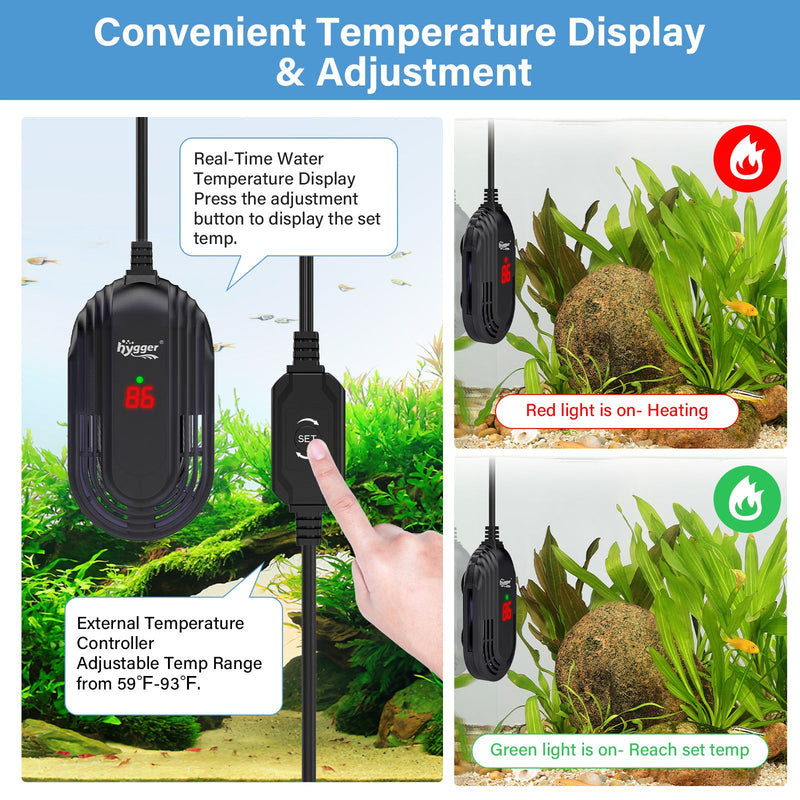 Hygger submersible aquarium heater, a sleek device designed to regulate water temperature in fish tanks.