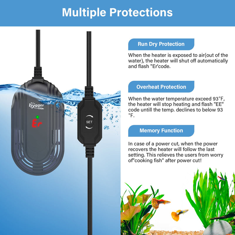 Hygger submersible aquarium heater with adjustable temperature control, designed for reliable water heating in fish tanks.