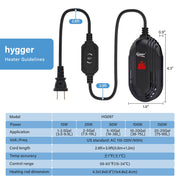 Hygger submersible aquarium heater accessory, compact device designed to maintain water temperature in fish tanks.