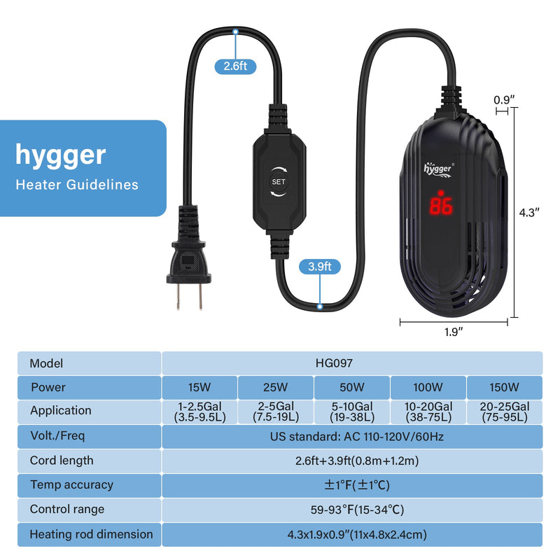 Hygger submersible aquarium heater accessory, compact device designed to maintain water temperature in fish tanks.