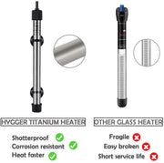 Hygger submersible titanium aquarium heater designed for precise water temperature control in fish tanks.