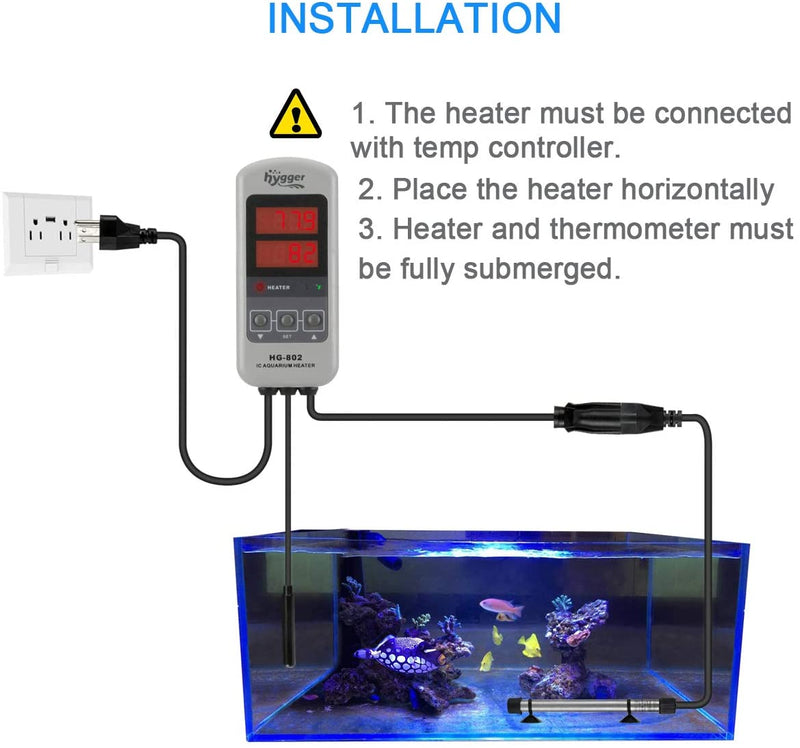Hygger submersible titanium aquarium heater, compact and precise accessory for maintaining aquarium water temperature.